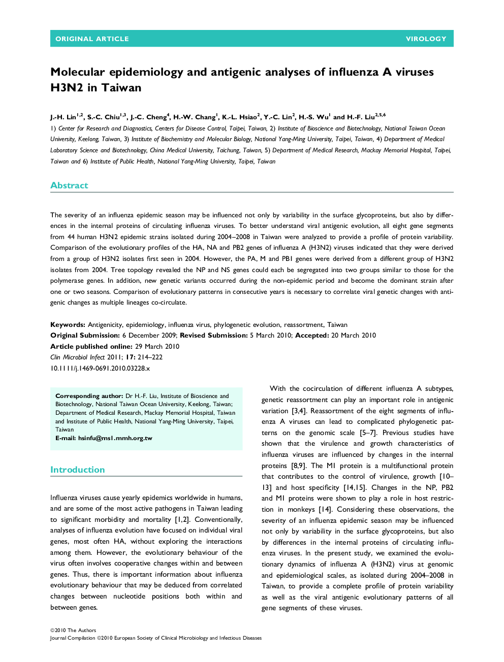 Molecular epidemiology and antigenic analyses of influenza A viruses H3N2 in Taiwan 