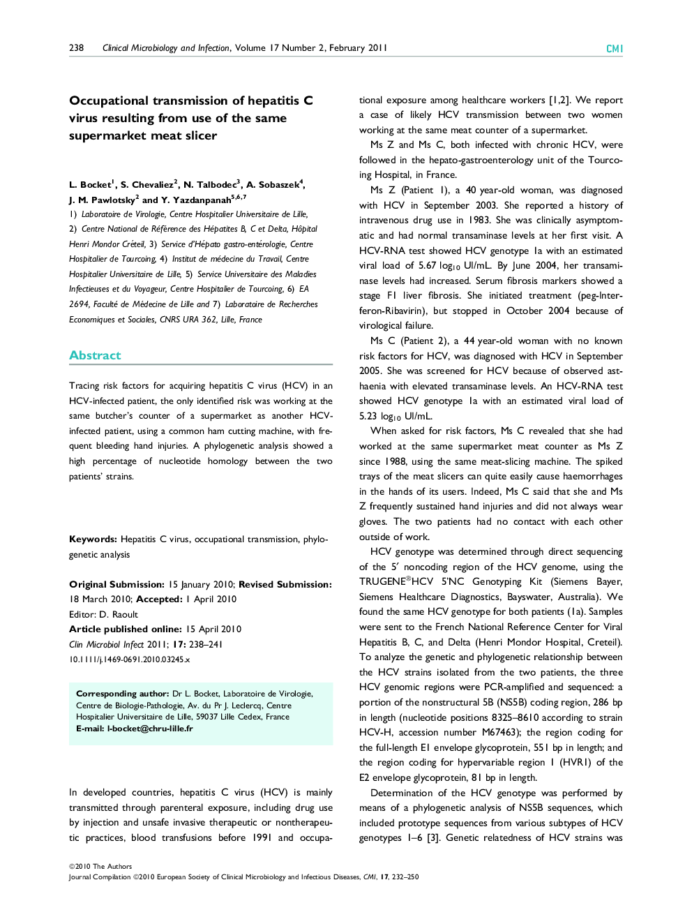 Occupational transmission of hepatitis C virus resulting from use of the same supermarket meat slicer 