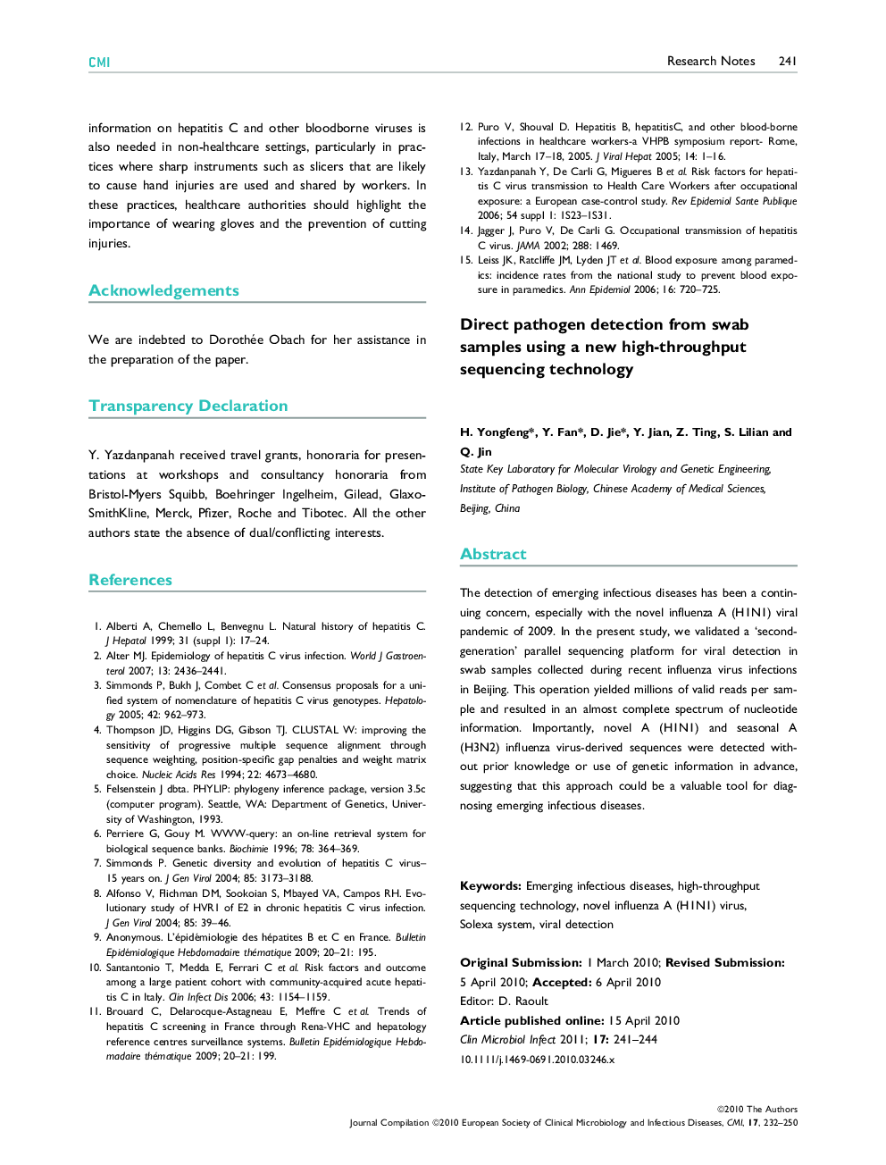 Direct pathogen detection from swab samples using a new high-throughput sequencing technology 