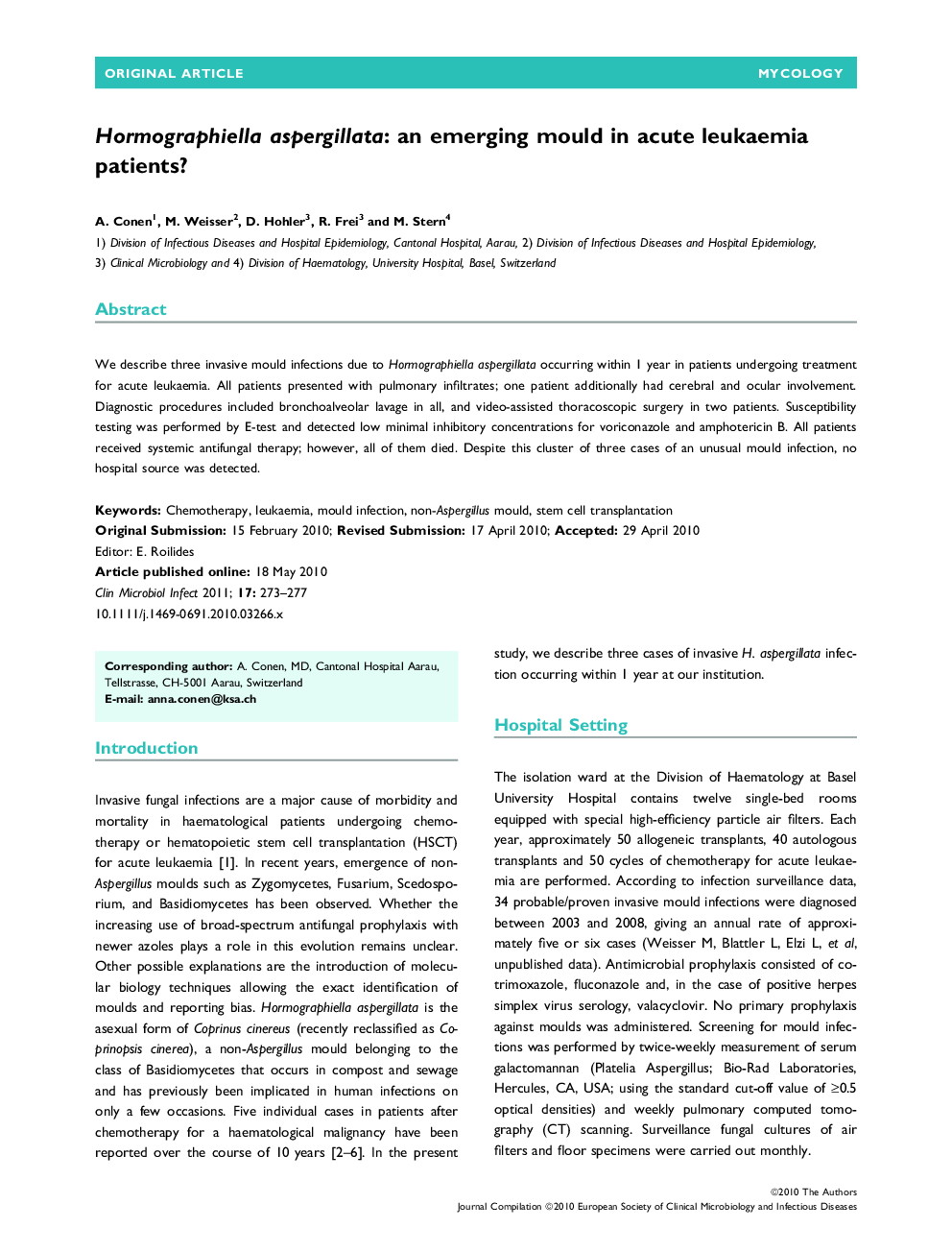 Hormographiella aspergillata: an emerging mould in acute leukaemia patients? 