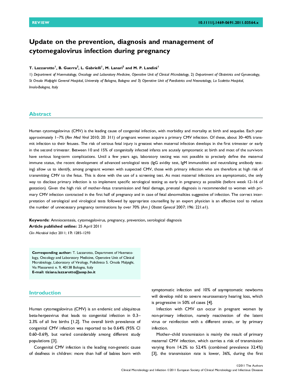 Update on the prevention, diagnosis and management of cytomegalovirus infection during pregnancy 