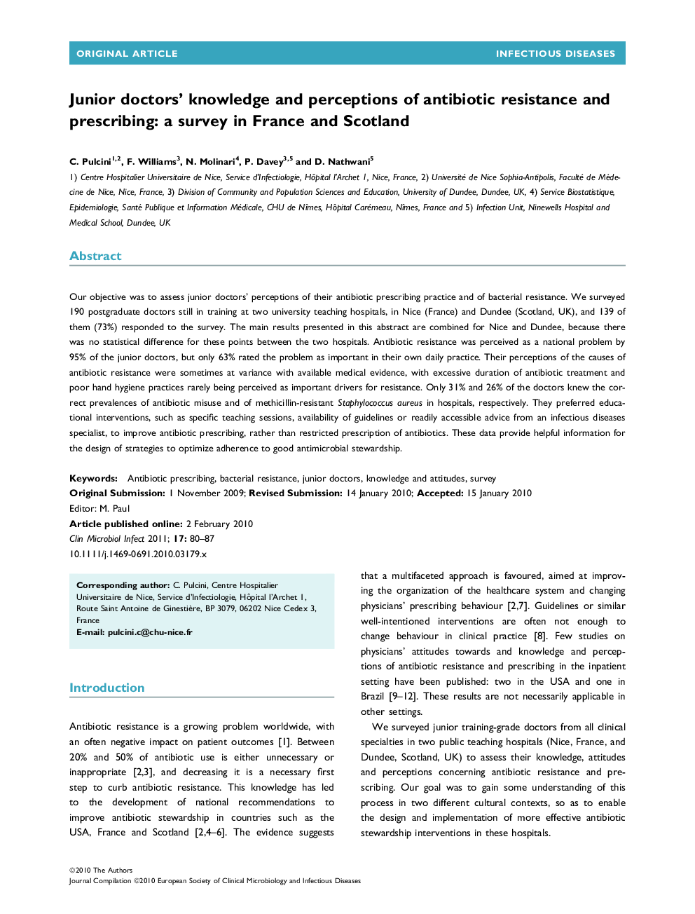 Junior doctors' knowledge and perceptions of antibiotic resistance and prescribing: a survey in France and Scotland 