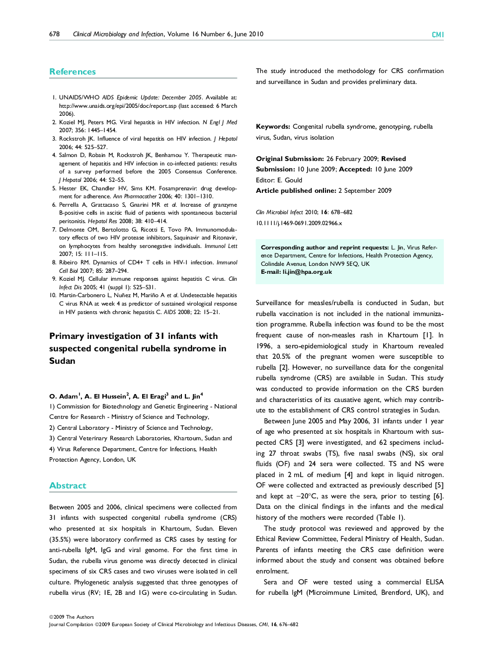 Primary investigation of 31 infants with suspected congenital rubella syndrome in Sudan 