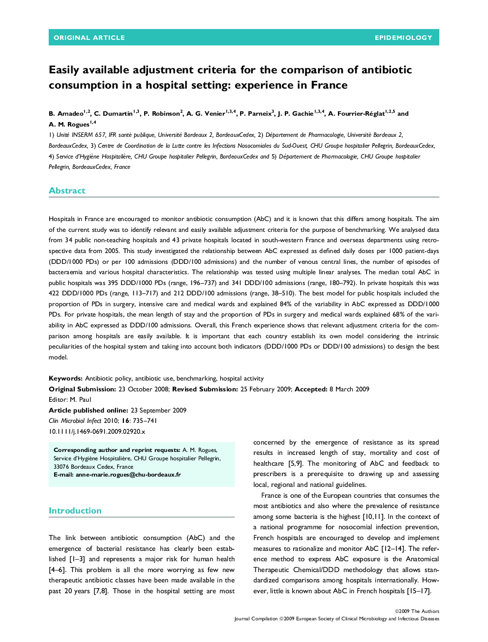 Easily available adjustment criteria for the comparison of antibiotic consumption in a hospital setting: experience in France 