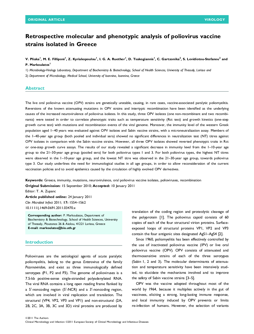 Retrospective molecular and phenotypic analysis of poliovirus vaccine strains isolated in Greece 