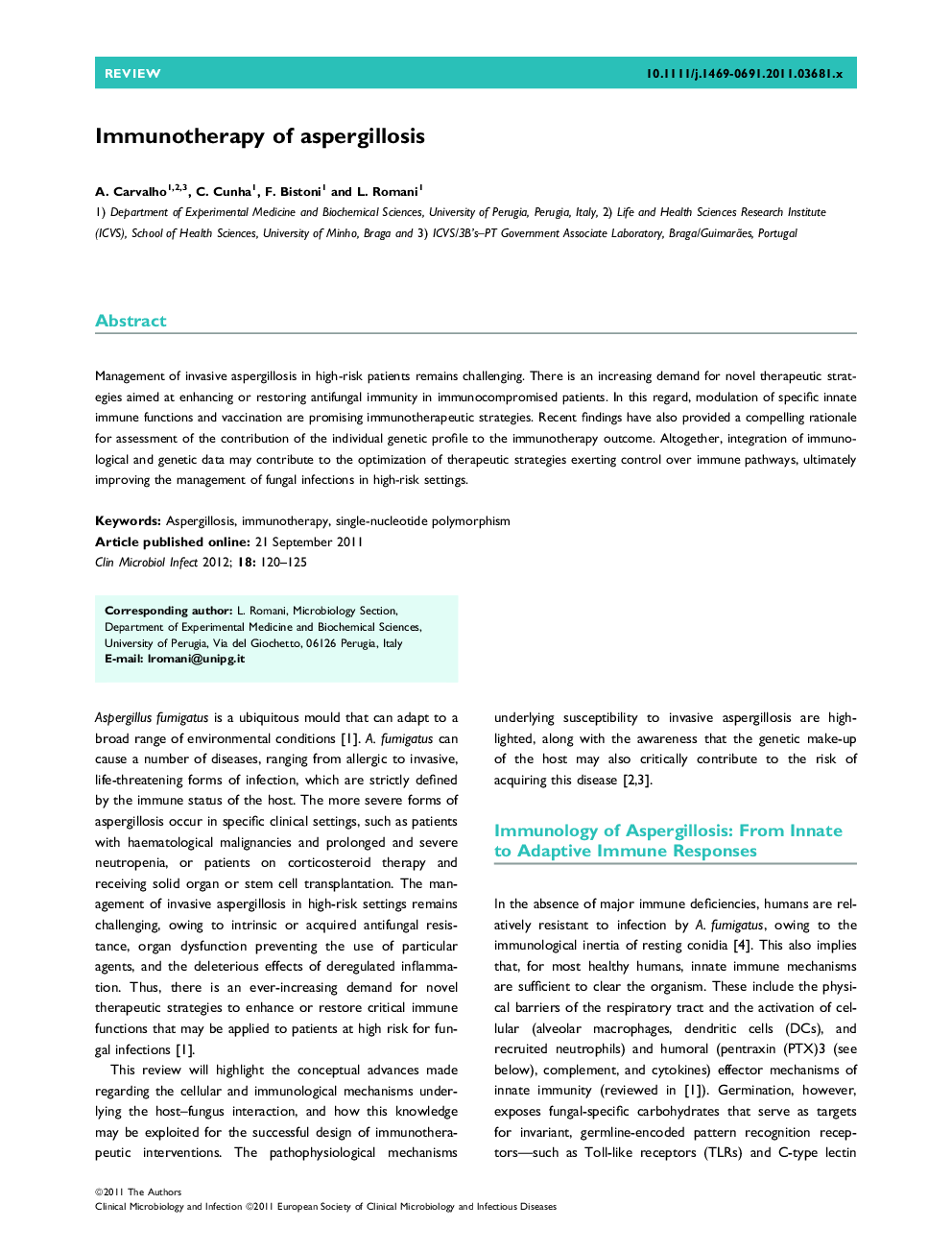 Immunotherapy of aspergillosis 