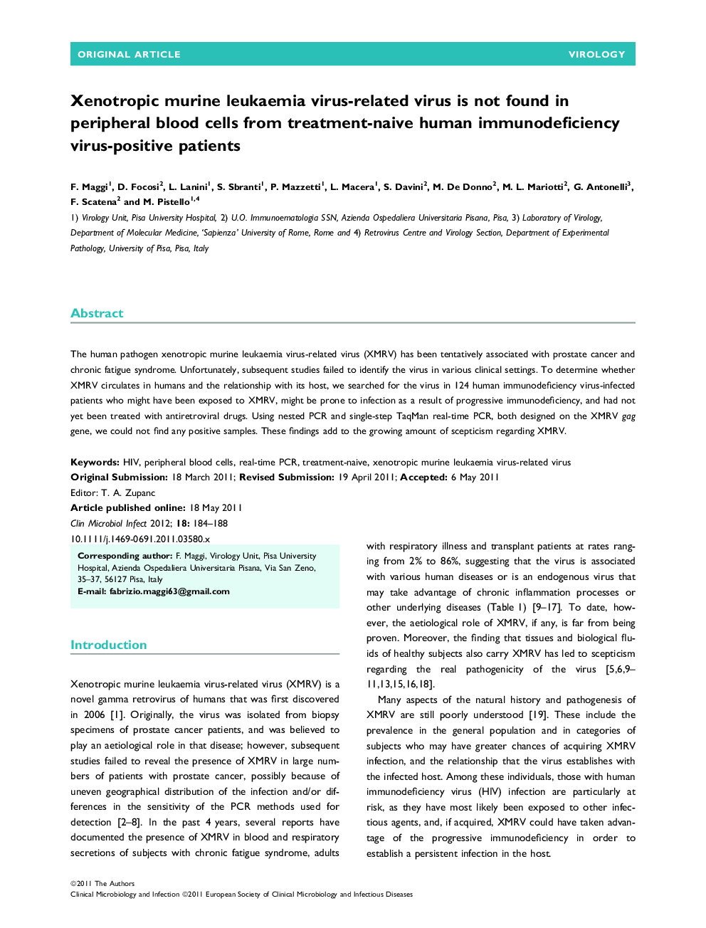 Xenotropic murine leukaemia virus-related virus is not found in peripheral blood cells from treatment-naive human immunodeficiency virus-positive patients 