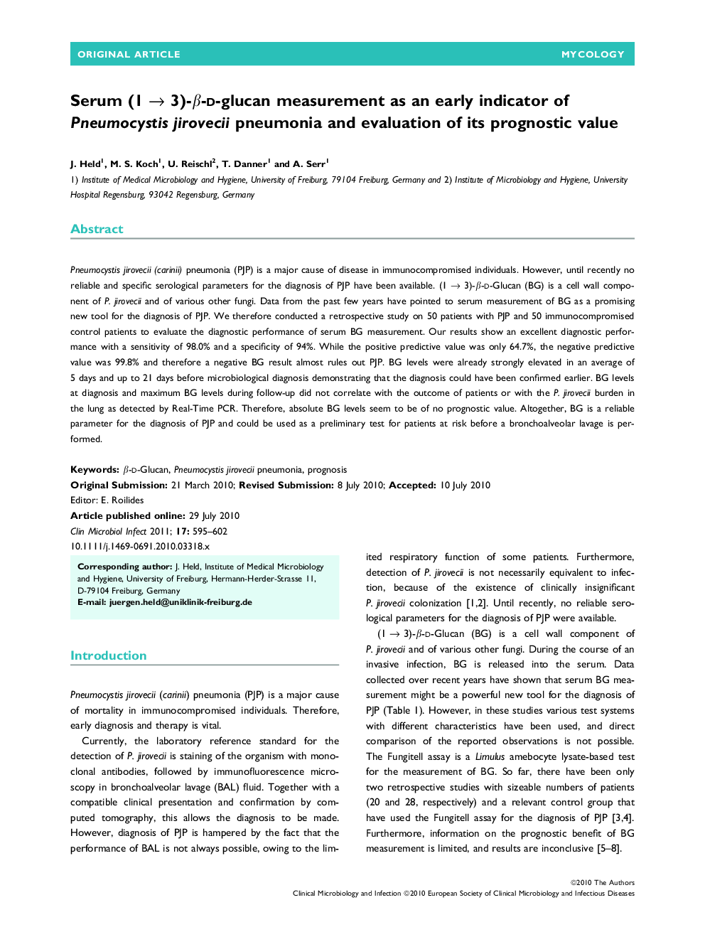 Serum (1 → 3)-β-d-glucan measurement as an early indicator of Pneumocystis jirovecii pneumonia and evaluation of its prognostic value 
