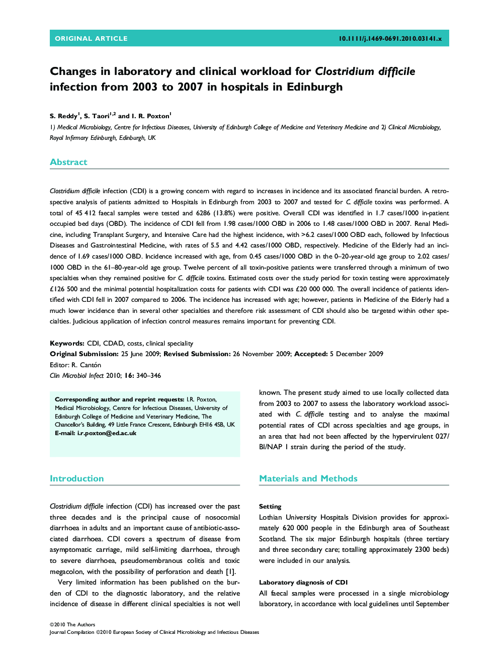 Changes in laboratory and clinical workload for Clostridium difficile infection from 2003 to 2007 in hospitals in Edinburgh 