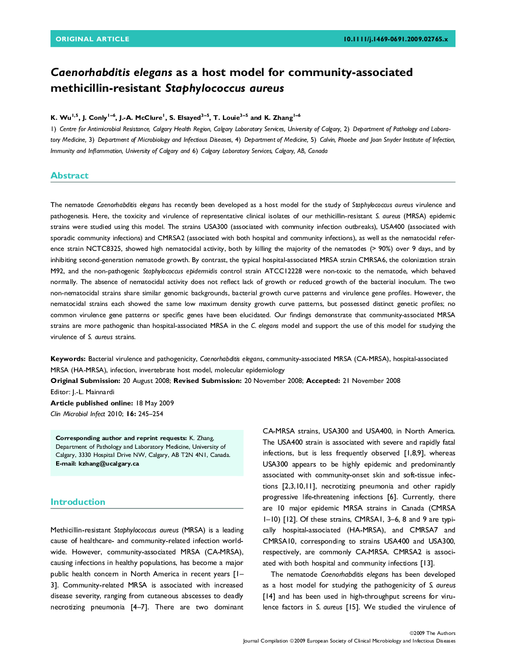 Caenorhabditis elegans as a host model for community-associated methicillin-resistant Staphylococcus aureus 