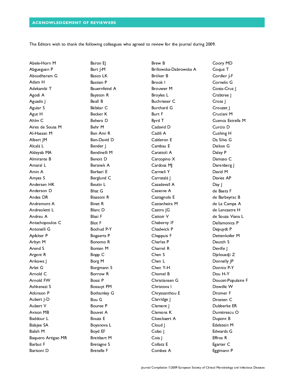ACKNOWLEDGEMENT OF REVIEWERS