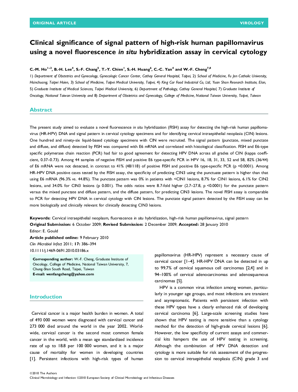 Clinical significance of signal pattern of high-risk human papillomavirus using a novel fluorescence in situ hybridization assay in cervical cytology 