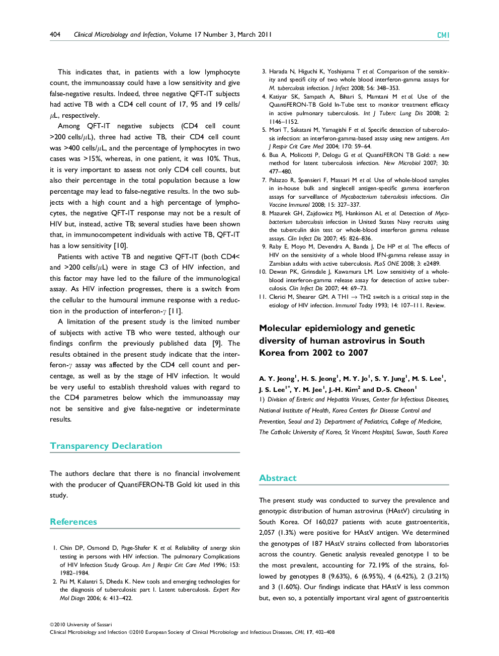 Molecular epidemiology and genetic diversity of human astrovirus in South Korea from 2002 to 2007 