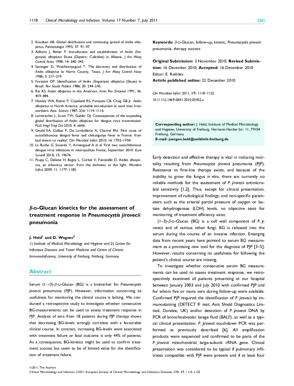 β-d-Glucan kinetics for the assessment of treatment response in Pneumocystis jirovecii pneumonia 
