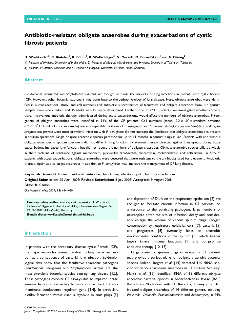 Antibiotic-resistant obligate anaerobes during exacerbations of cystic fibrosis patients 