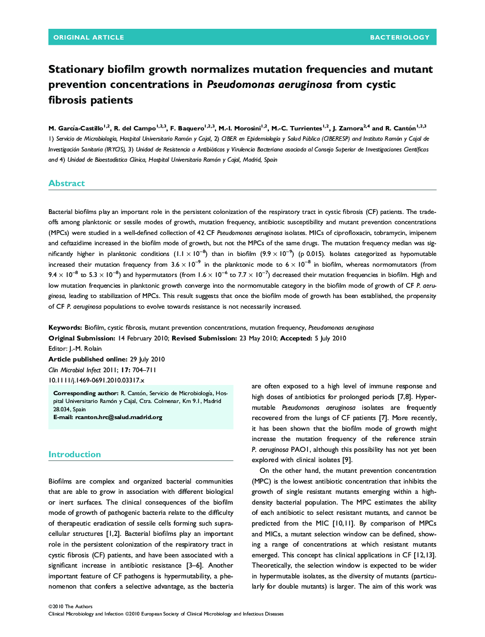 Stationary biofilm growth normalizes mutation frequencies and mutant prevention concentrations in Pseudomonas aeruginosa from cystic fibrosis patients 