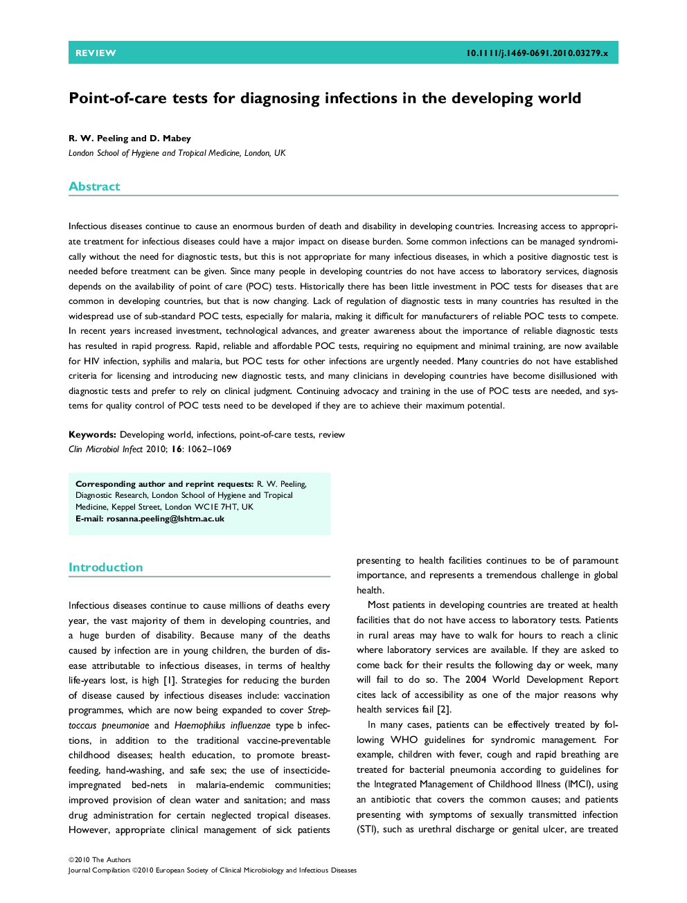 Point-of-care tests for diagnosing infections in the developing world 