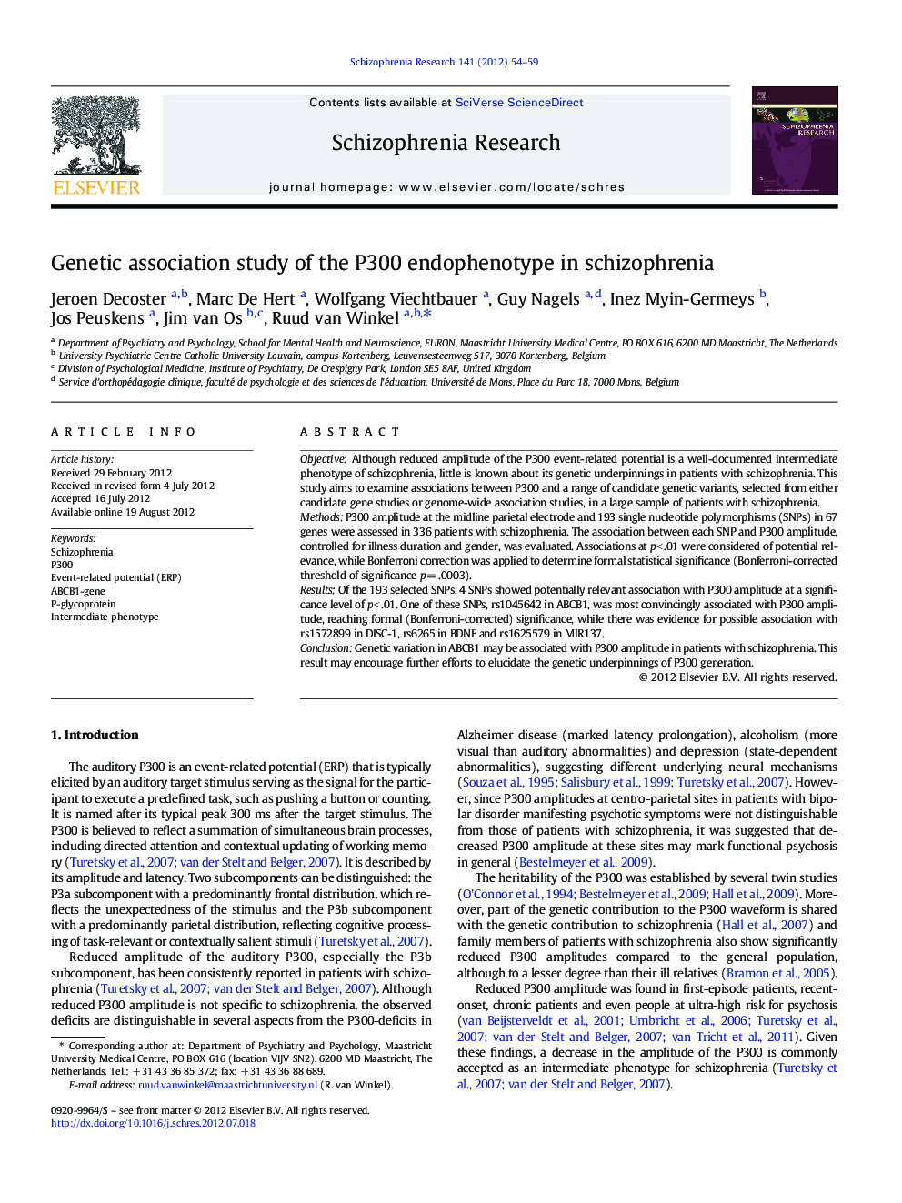 Genetic association study of the P300 endophenotype in schizophrenia