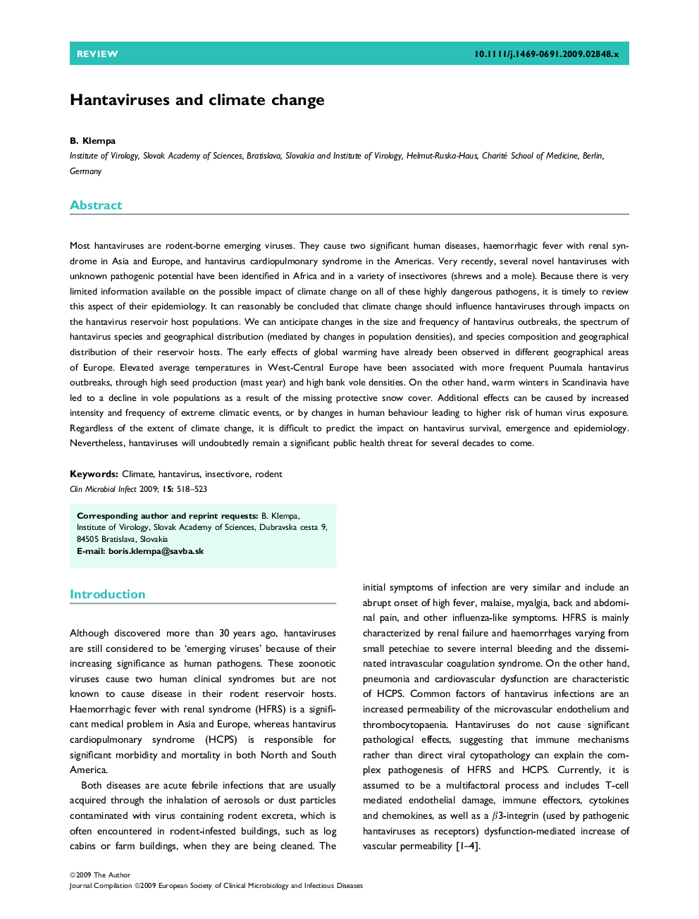 Hantaviruses and climate change