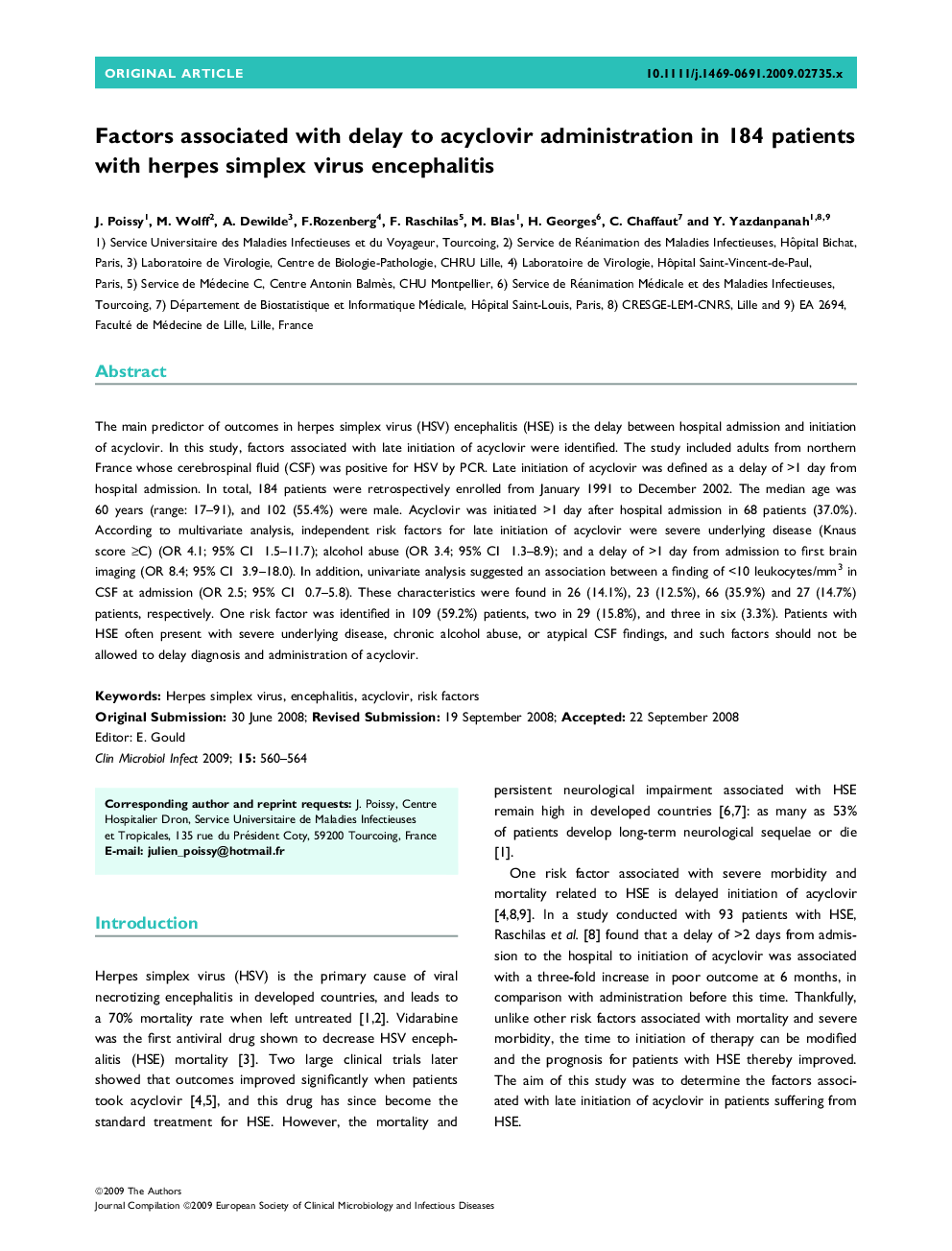 Factors associated with delay to acyclovir administration in 184 patients with herpes simplex virus encephalitis 