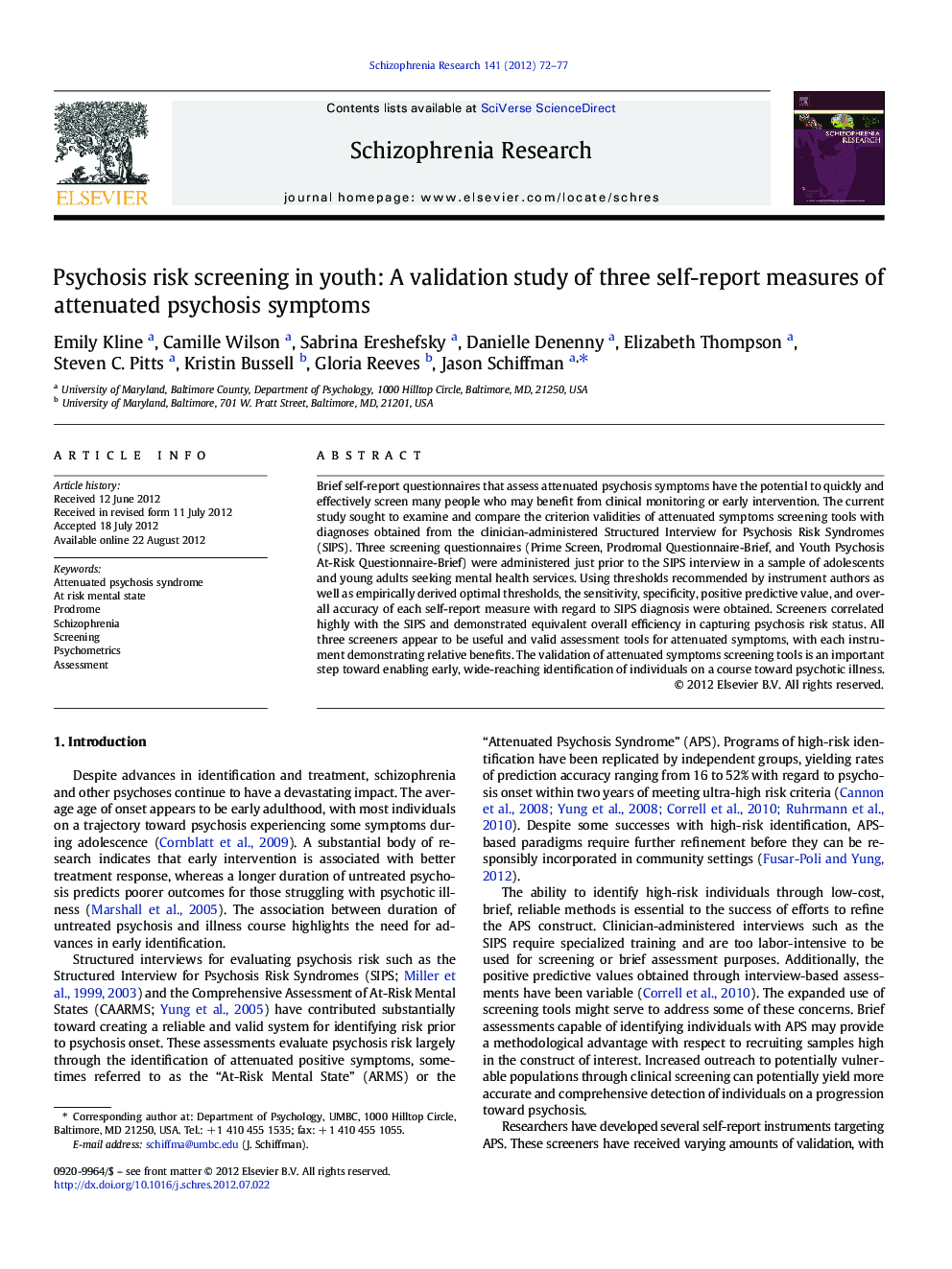 Psychosis risk screening in youth: A validation study of three self-report measures of attenuated psychosis symptoms