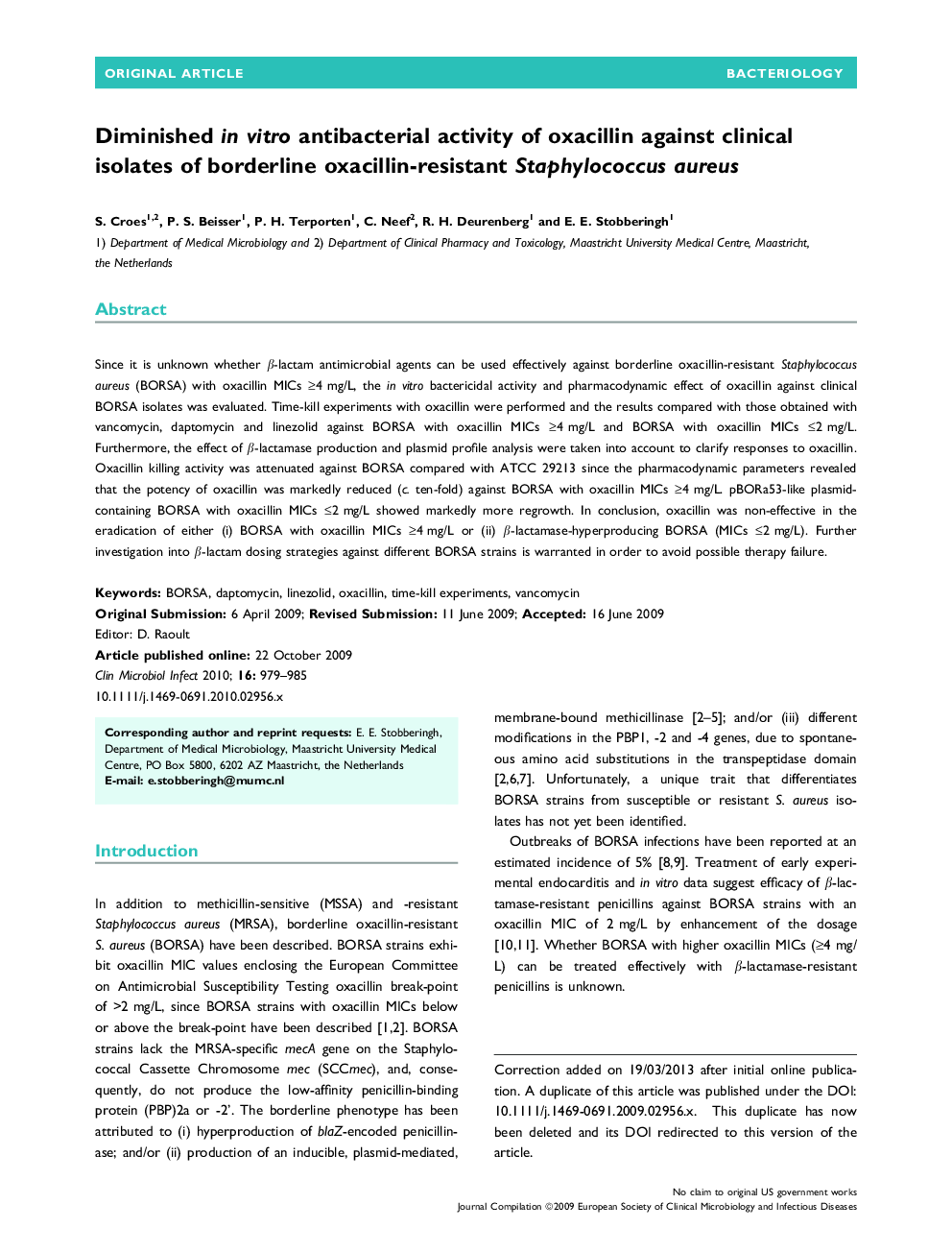 Diminished in vitro antibacterial activity of oxacillin against clinical isolates of borderline oxacillin-resistant Staphylococcus aureus 