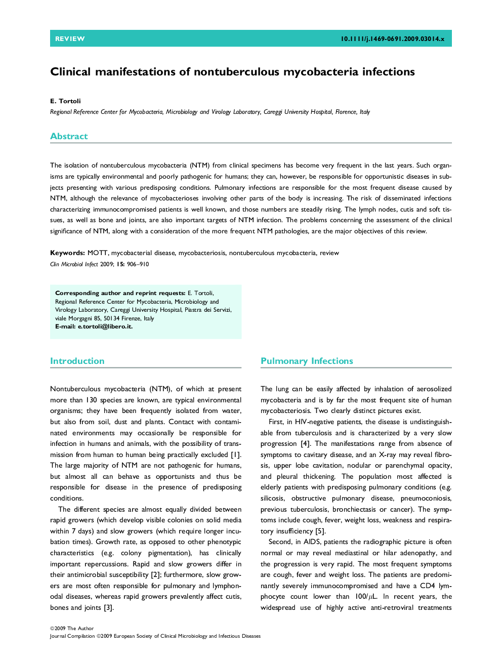 Clinical manifestations of nontuberculous mycobacteria infections