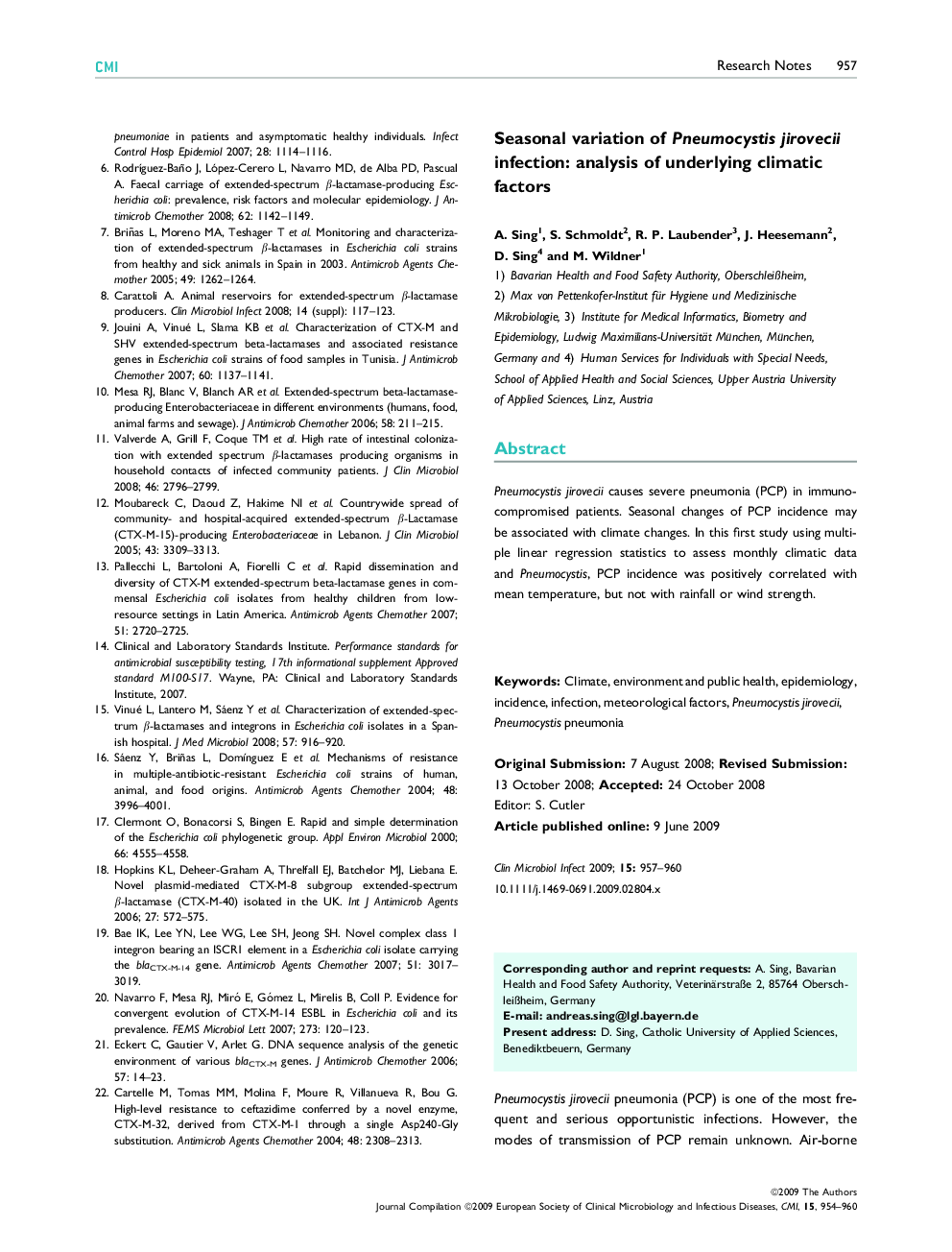 Seasonal variation of Pneumocystis jirovecii infection: analysis of underlying climatic factors 