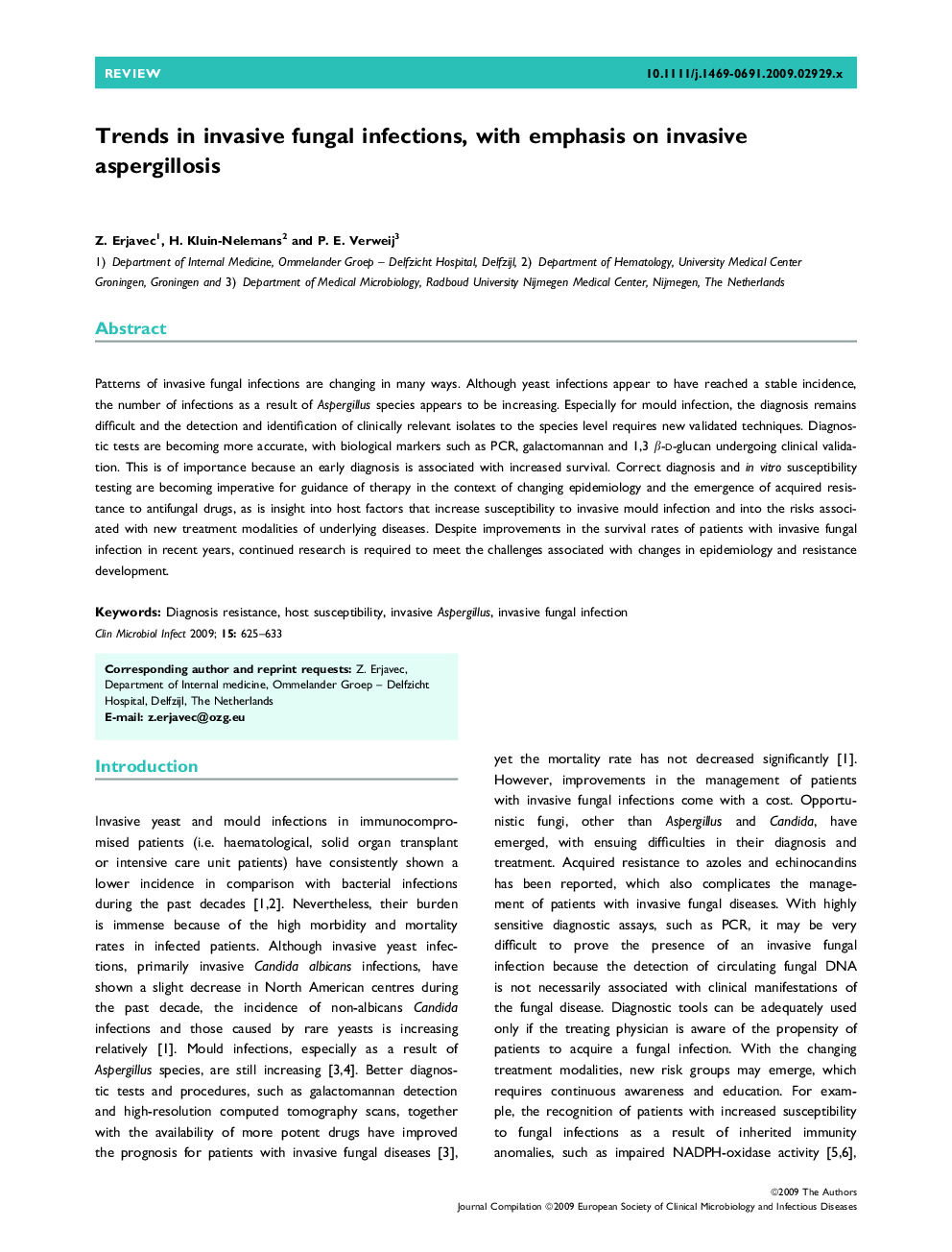 Trends in invasive fungal infections, with emphasis on invasive aspergillosis