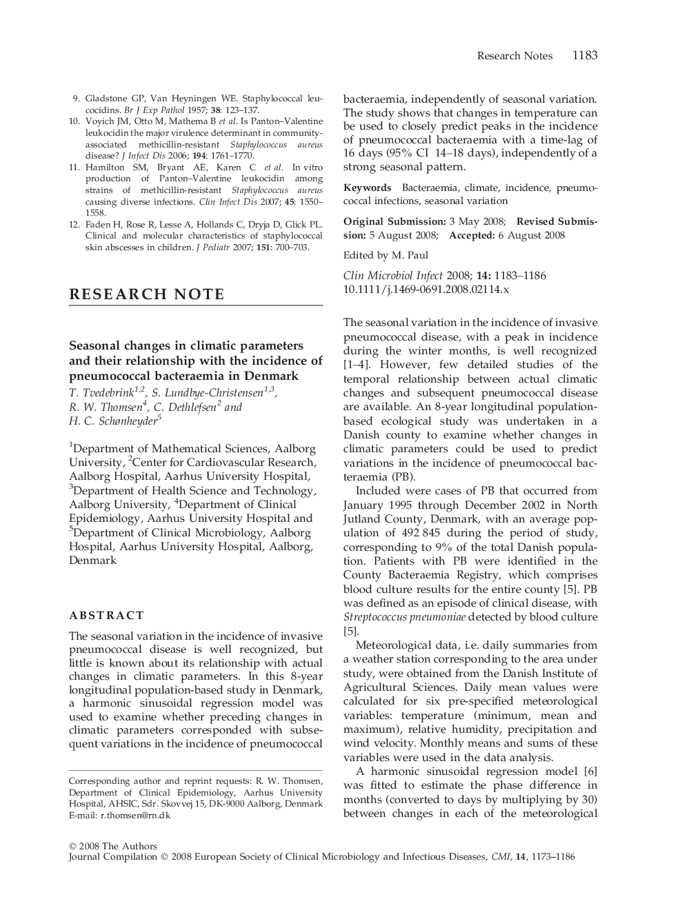 Seasonal changes in climatic parameters and their relationship with the incidence of pneumococcal bacteraemia in Denmark 