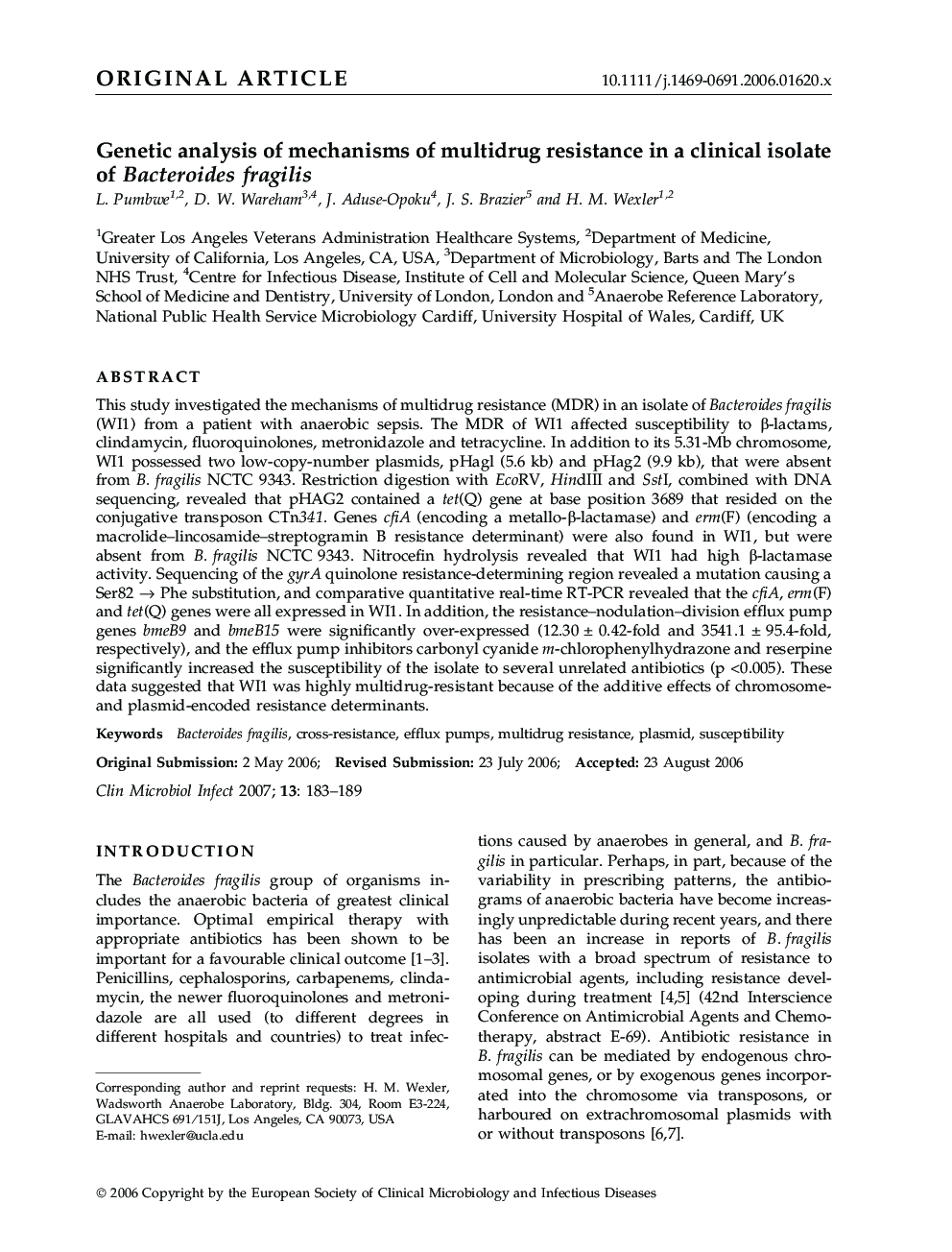 Genetic analysis of mechanisms of multidrug resistance in a clinical isolate of Bacteroides fragilis