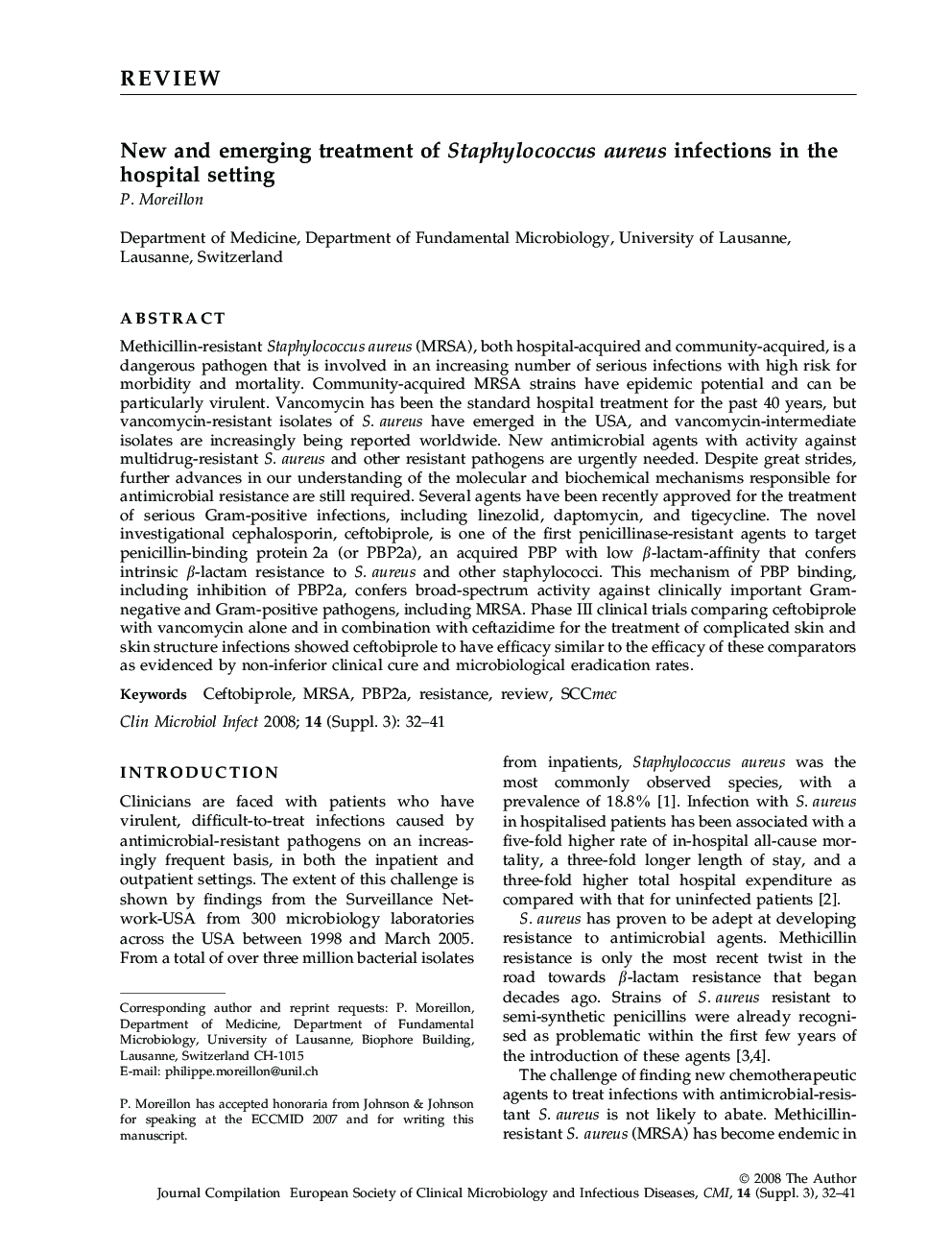 New and emerging treatment of Staphylococcus aureus infections in the hospital setting 
