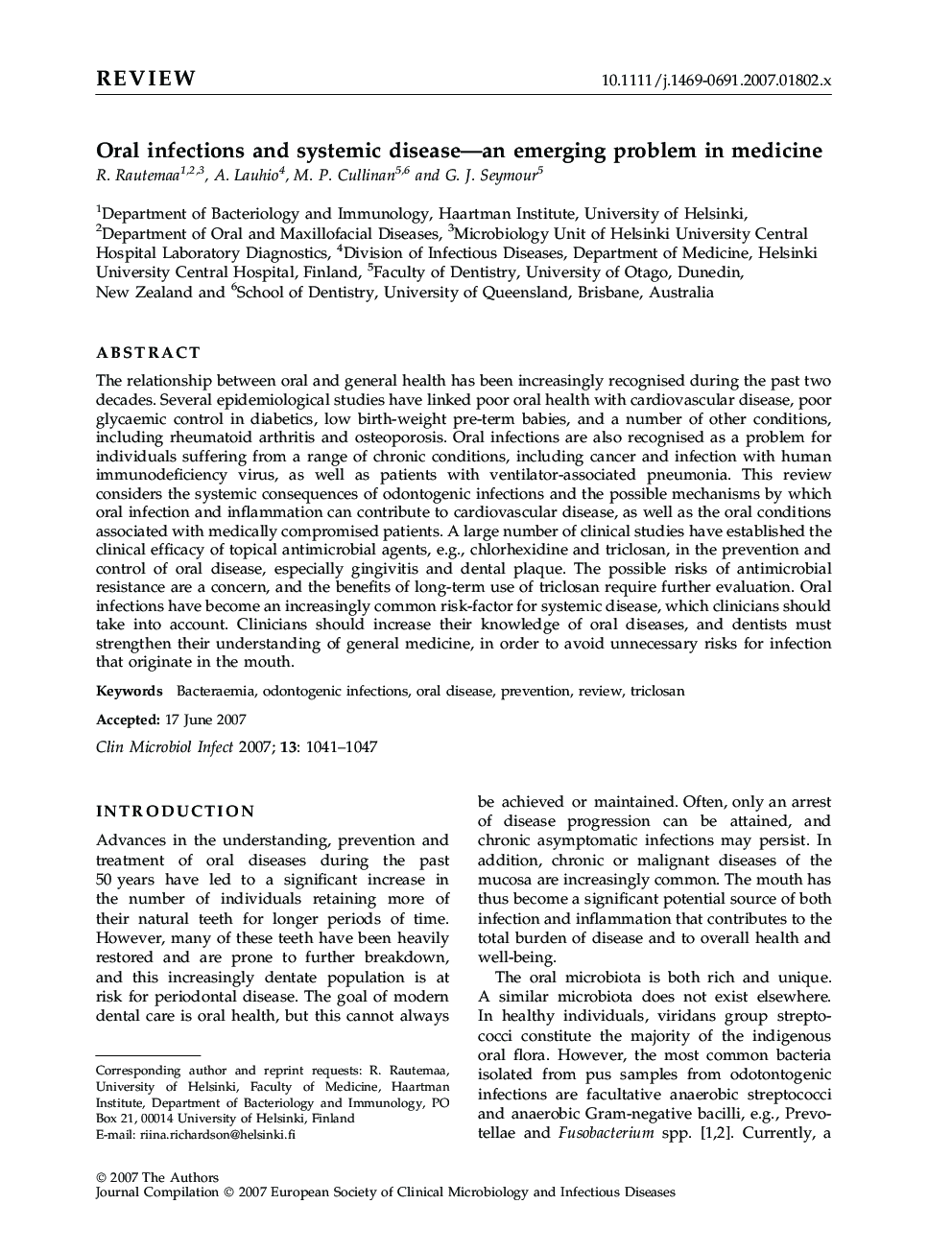 Oral infections and systemic disease—an emerging problem in medicine