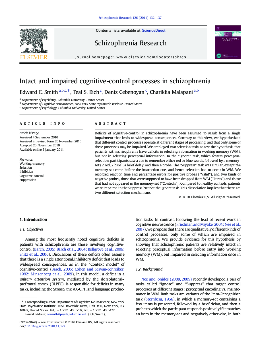 Intact and impaired cognitive-control processes in schizophrenia