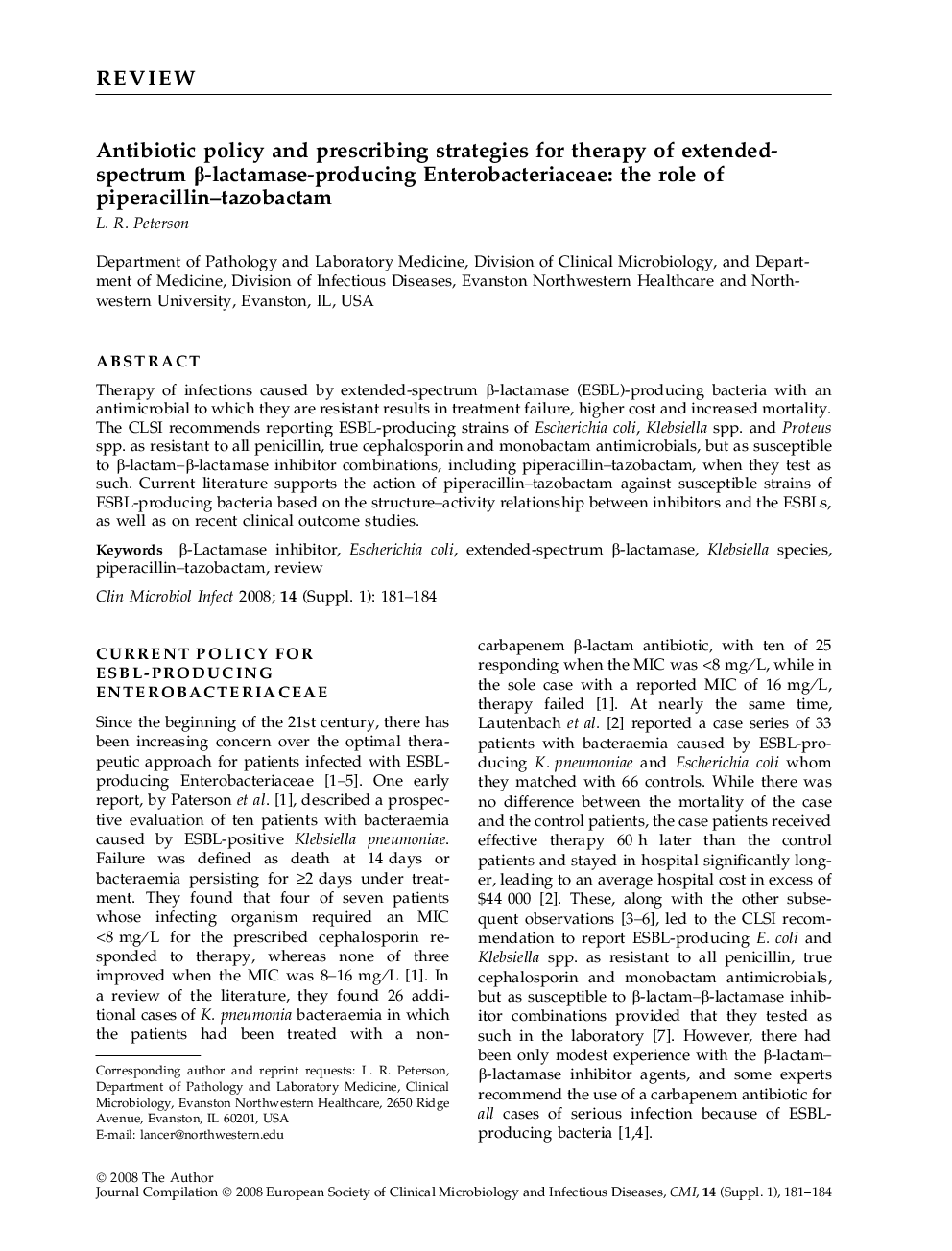 Antibiotic policy and prescribing strategies for therapy of extended-spectrum β-lactamase-producing Enterobacteriaceae: the role of piperacillin–tazobactam