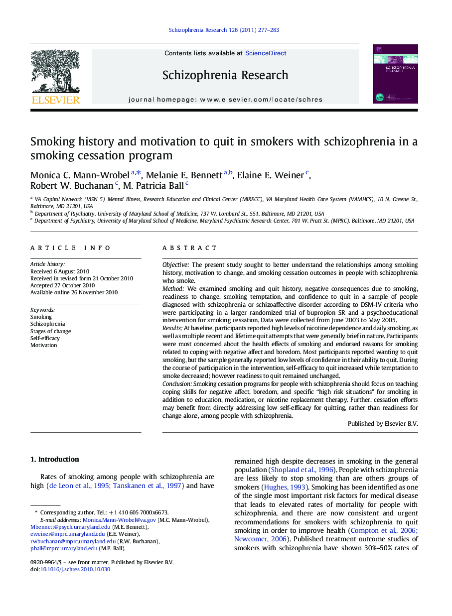 Smoking history and motivation to quit in smokers with schizophrenia in a smoking cessation program