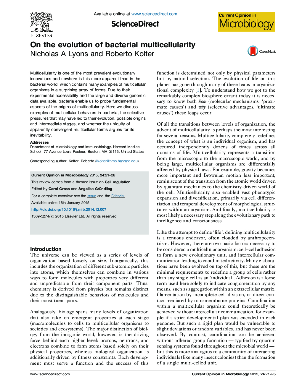 On the evolution of bacterial multicellularity