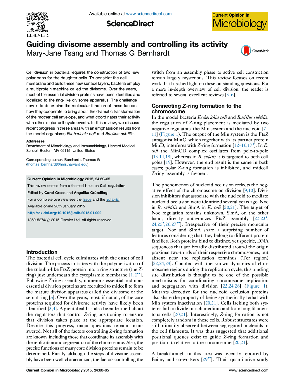 Guiding divisome assembly and controlling its activity