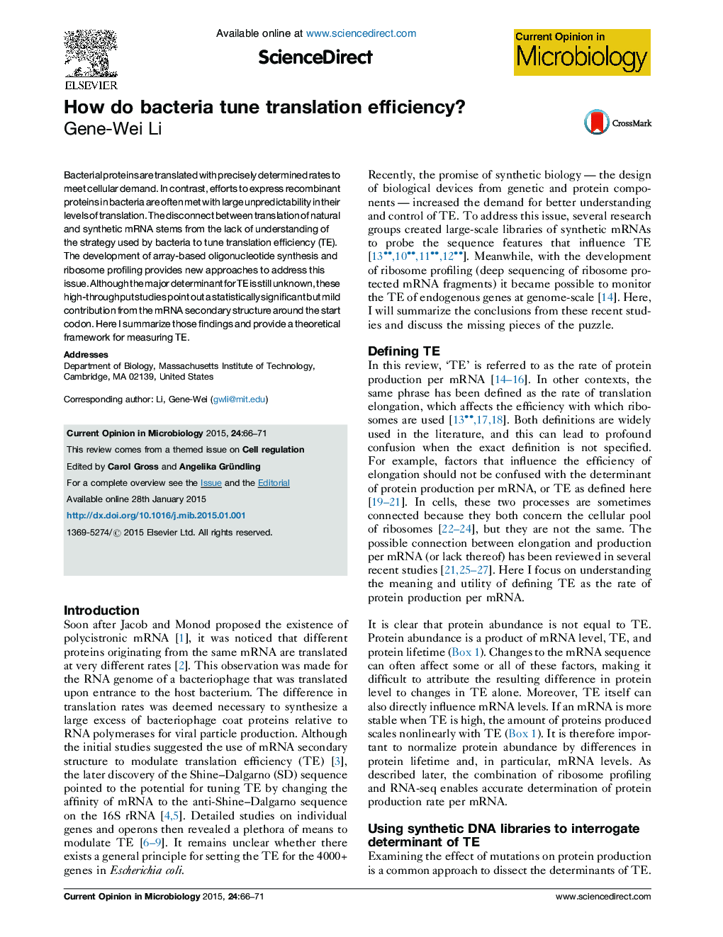 How do bacteria tune translation efficiency?