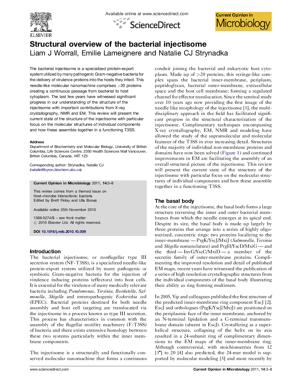 Structural overview of the bacterial injectisome