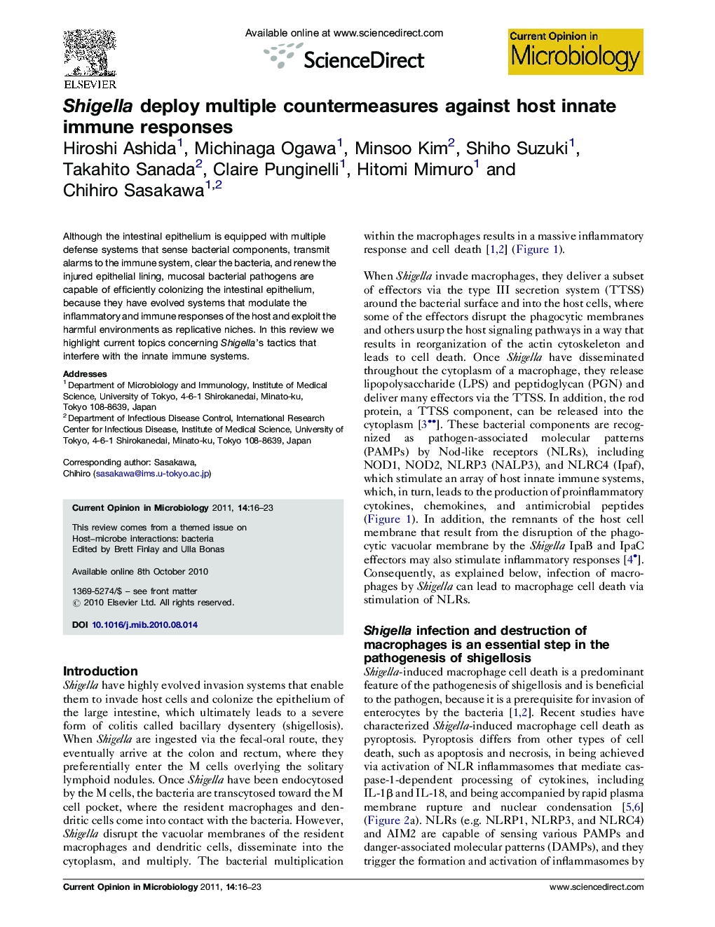 Shigella deploy multiple countermeasures against host innate immune responses