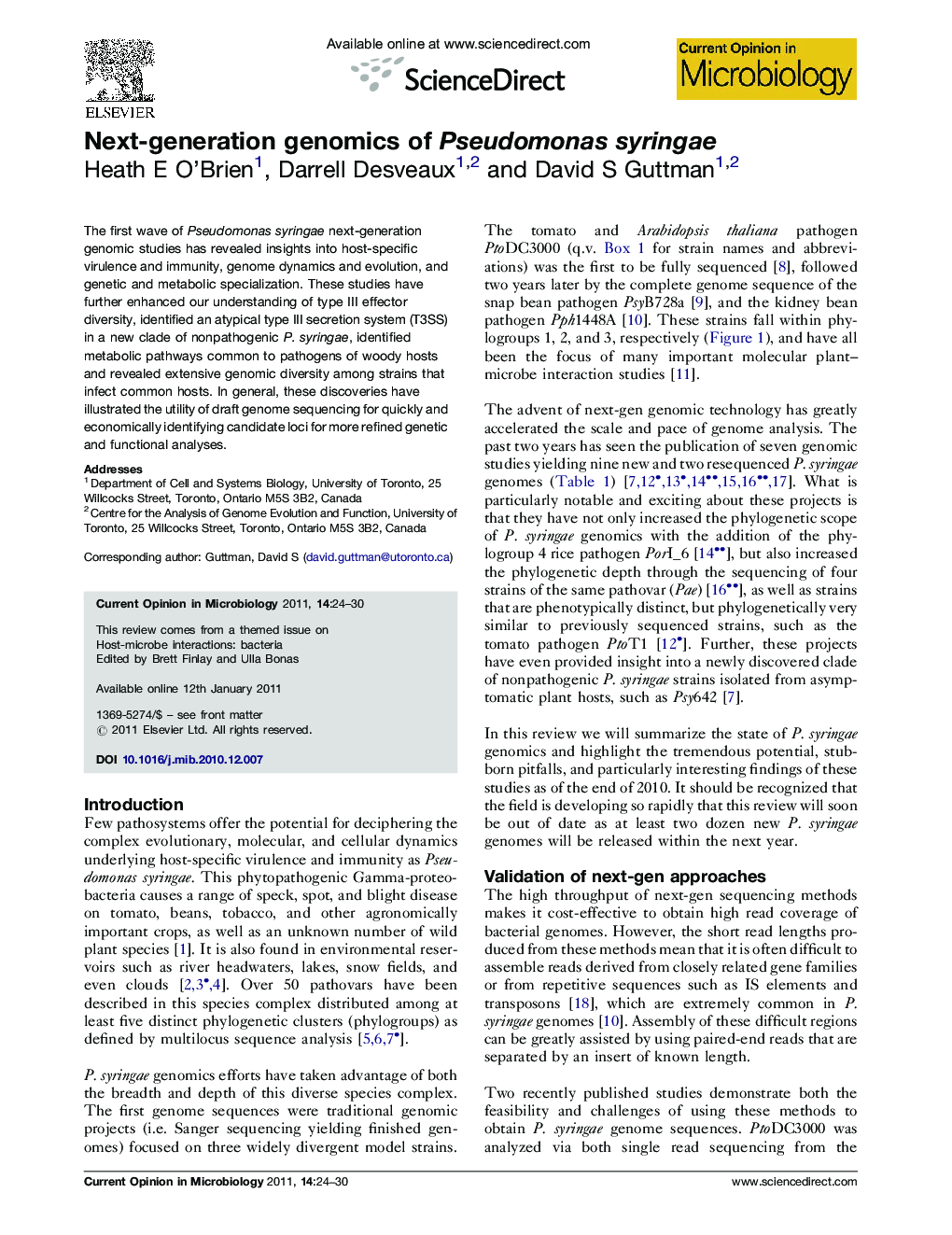 Next-generation genomics of Pseudomonas syringae