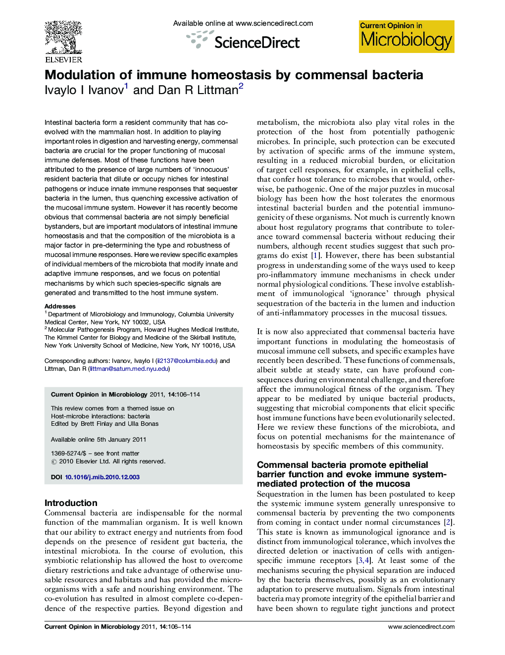 Modulation of immune homeostasis by commensal bacteria