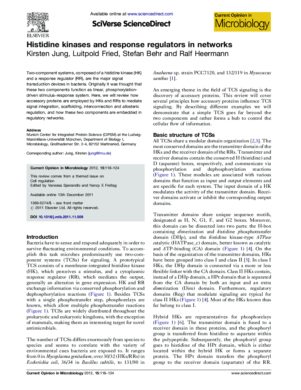 Histidine kinases and response regulators in networks