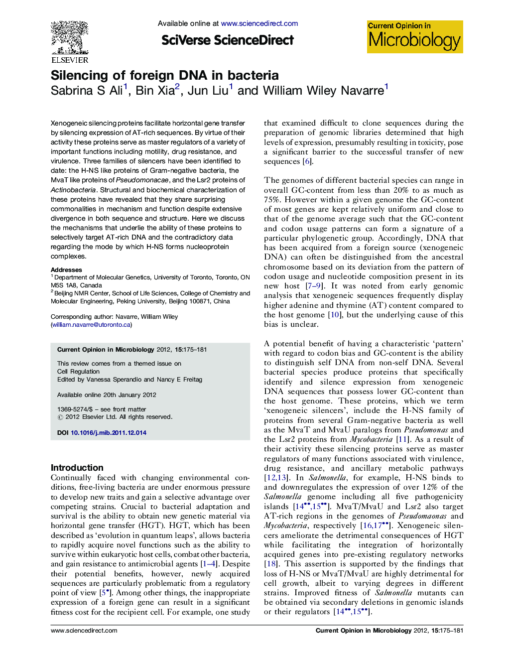 Silencing of foreign DNA in bacteria