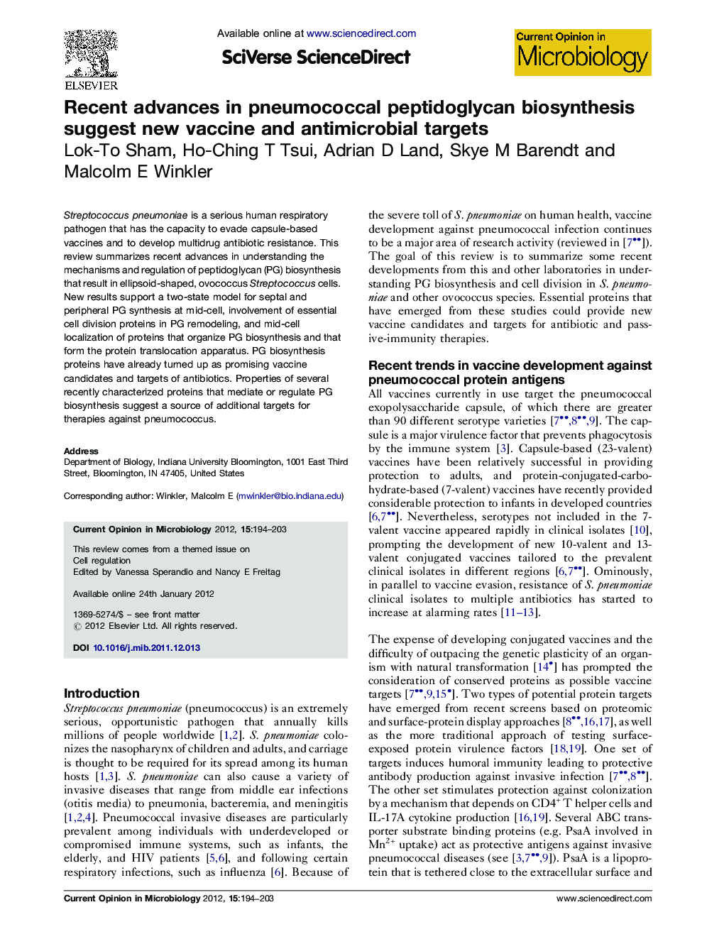 Recent advances in pneumococcal peptidoglycan biosynthesis suggest new vaccine and antimicrobial targets