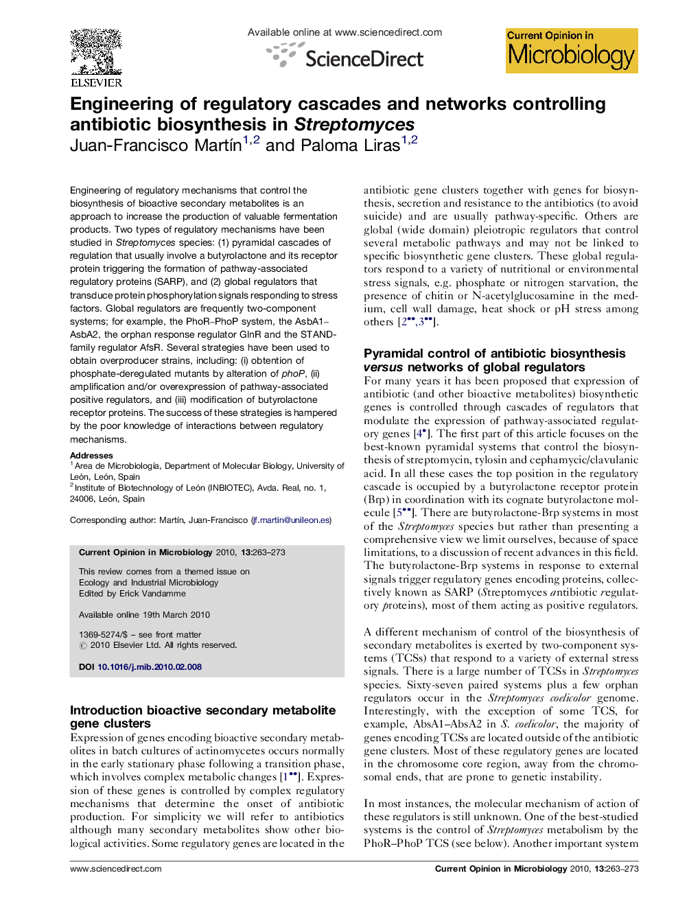 Engineering of regulatory cascades and networks controlling antibiotic biosynthesis in Streptomyces