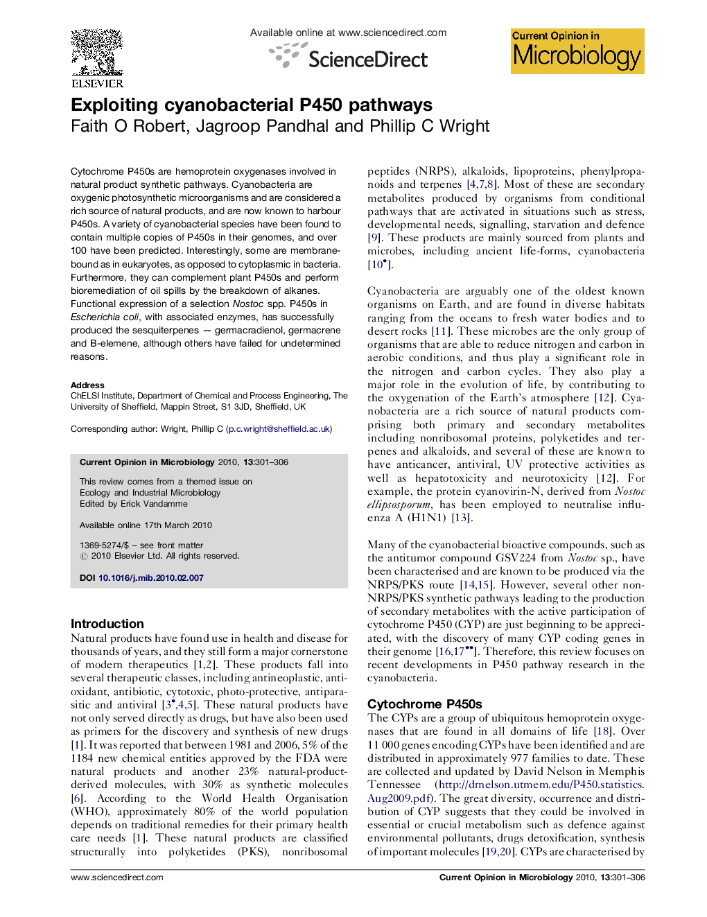 Exploiting cyanobacterial P450 pathways