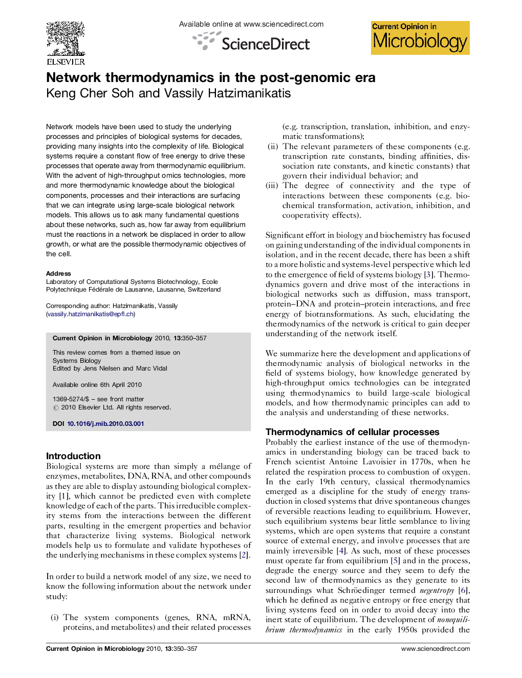 Network thermodynamics in the post-genomic era