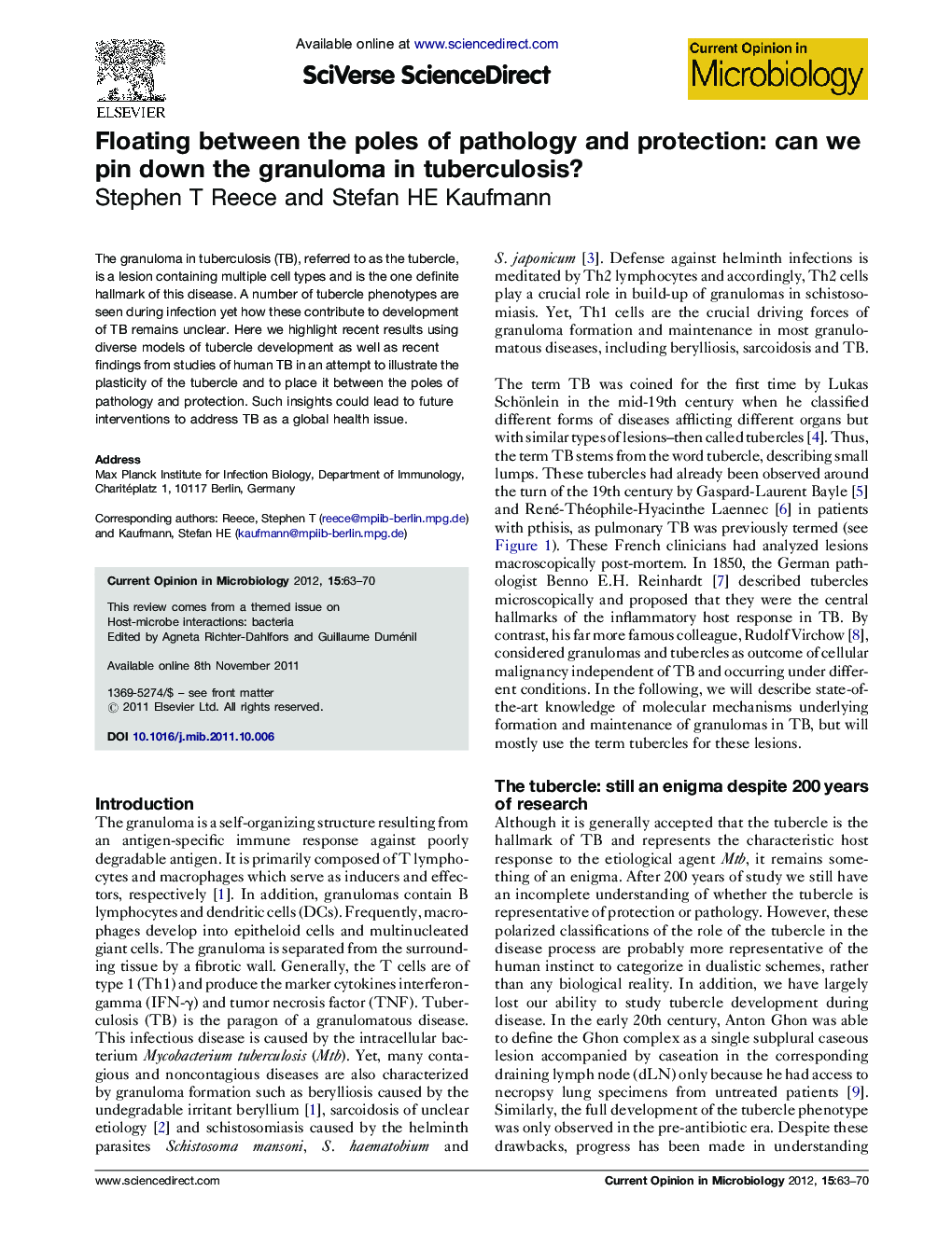 Floating between the poles of pathology and protection: can we pin down the granuloma in tuberculosis?